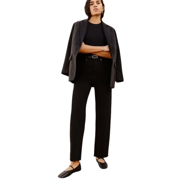 NEW EVERLANE Way-High Jean High-Rise Straight Frayed Hem Coal Black Size 28 Long - Picture 11 of 12